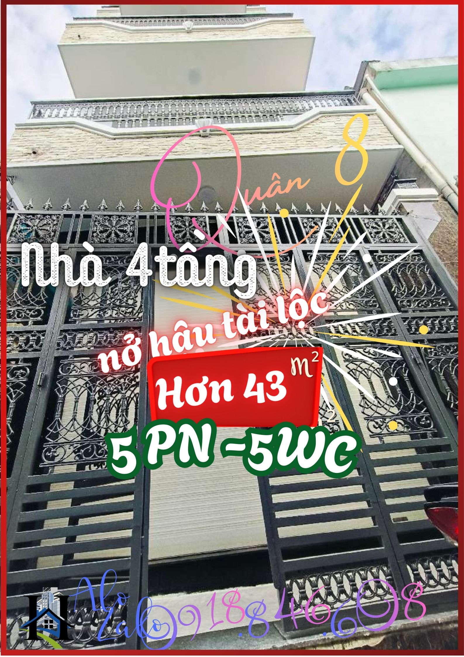 Q.8 – 43m² – NGANG 4.7M – 4 TẦNG, CHỈ GẦN 7 TỶ CÓ NHÀ NỞ HẬU, 5PN, 5WC KỀ BÊN PARCMALL – Đ. PHẠM THẾ HIỂN